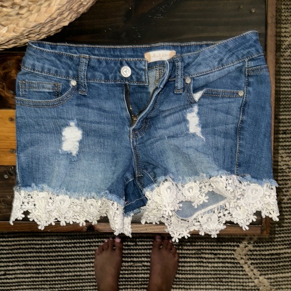 Altar'd State Pants - Altard state Women's Blue Denim Shorts with Lace Trim